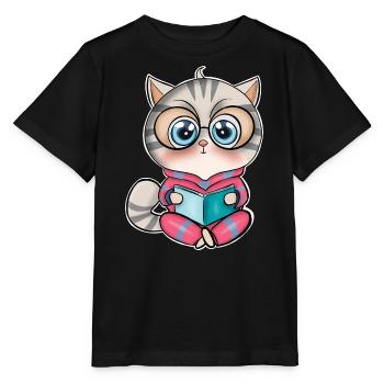 Katze Lesen Bücher Buch - Stanley/Stella Kinder T-Shirt MINI CREATOR  - Schwarz - Vorne - Mikhail (115cm)