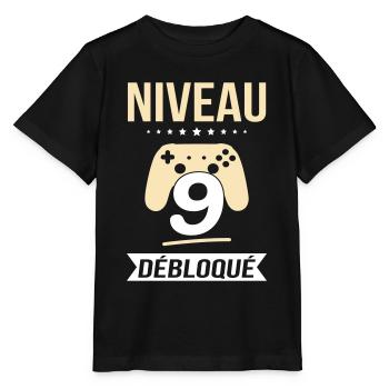 Anniversaire 9 ans - Niveau 9 débloqué - Gamer - T-shirt bio MINI CREATOR Stanley/Stella Enfant - noir - Devant - Mikhail (115cm)