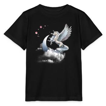 Cheval volant licorne ou pégase - T-shirt bio MINI CREATOR Stanley/Stella Enfant - noir - Devant - Mikhail (115cm)