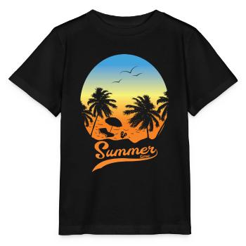 Vacances d'été Vacances d'été sur la plage sous la paume - T-shirt bio MINI CREATOR Stanley/Stella Enfant - noir - Devant - Mikhail (115cm)