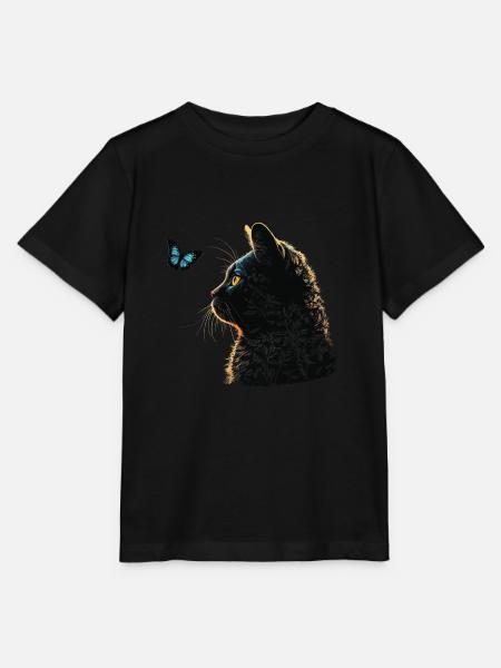 Katze und Blauer Schmetterling - Stanley/Stella Kinder T-Shirt MINI CREATOR  - Schwarz