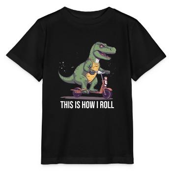 Scootering T Rex So rolle ich - Stanley/Stella Kinder T-Shirt MINI CREATOR  - Schwarz - Vorne - Mikhail (115cm)