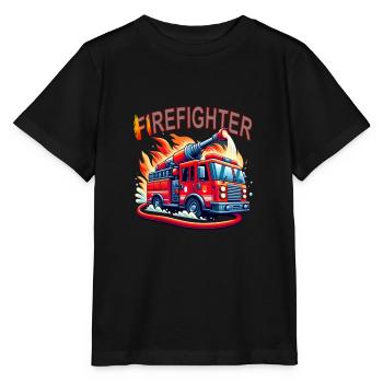 Fire brigade with fire engine - Stanley/Stella MINI CREATOR Kids’ T-Shirt - black - Front - Mikhail (115cm)