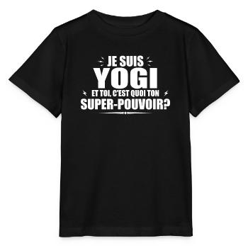 Ich bin ein Yogi. Was ist deine Superkraft? - Stanley/Stella Kinder T-Shirt MINI CREATOR  - Schwarz - Vorne - Mikhail (115cm)