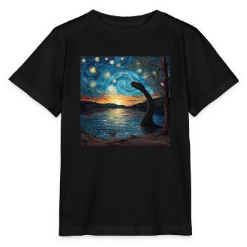 Monstre du Loch Ness, Nessie, Van Gogh, Nuit étoilée - T-shirt bio MINI CREATOR Stanley/Stella Enfant - noir - Devant - Mikhail (115cm)
