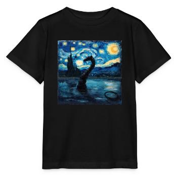 Monstre du Loch Ness, Nessie, Van Gogh, Nuit étoilée - T-shirt bio MINI CREATOR Stanley/Stella Enfant - noir - Devant - Mikhail (115cm)