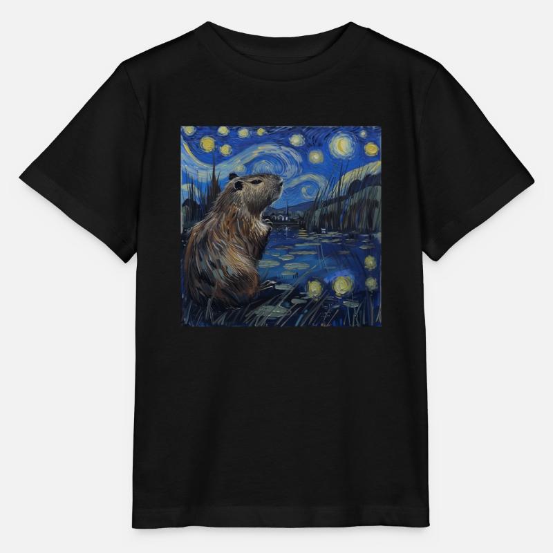 Capybara, Van Gogh, Nuit étoilée - T-shirt bio MINI CREATOR Stanley/Stella Enfant - noir