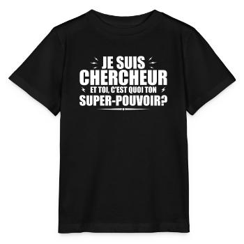 Ich bin Forscher. Was ist deine Superkraft? - Stanley/Stella Kinder T-Shirt MINI CREATOR  - Schwarz - Vorne - Mikhail (115cm)