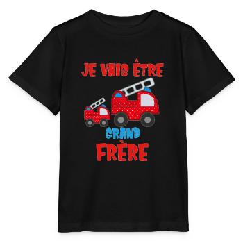 Je vais être grand frère camion de pompier Futur - T-shirt bio MINI CREATOR Stanley/Stella Enfant - noir - Devant - Mikhail (115cm)