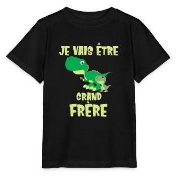 Je vais être grand frère Dinosaure Futur Dino - T-shirt bio MINI CREATOR Stanley/Stella Enfant - noir - Devant - Mikhail (115cm)