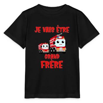 Je vais être grand frère Futur camion de pompiers - T-shirt bio MINI CREATOR Stanley/Stella Enfant - noir - Devant - Mikhail (115cm)