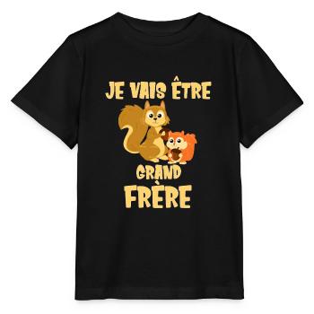Je vais être grand frère Futur Bientôt écureuil - T-shirt bio MINI CREATOR Stanley/Stella Enfant - noir - Devant - Mikhail (115cm)