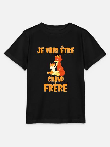 Je vais être grand frère Futur Renard Bientôt - T-shirt bio MINI CREATOR Stanley/Stella Enfant - noir