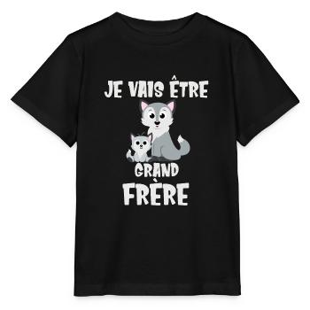 Je vais être grand frère chien loup Futur Bientôt - T-shirt bio MINI CREATOR Stanley/Stella Enfant - noir - Devant - Mikhail (115cm)