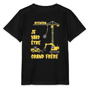 Je vais être grand frère Futur Excavatrice Bientôt - T-shirt bio MINI CREATOR Stanley/Stella Enfant - noir - Devant - Mikhail (115cm)