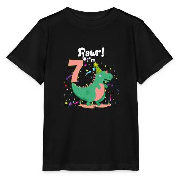 Raw I am 7 seven 7th birthday 2012 dinosaur - Stanley/Stella MINI CREATOR Kids’ T-Shirt - black - Front - Mikhail (115cm)