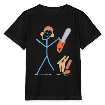 Chainsaw stick man cut saw wood - Stanley/Stella MINI CREATOR Kids’ T-Shirt - black - Front - Mikhail (115cm)