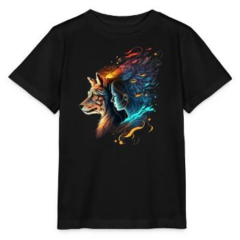 Der Wolf in Menschengestalt im Zeichen des Schaman - Stanley/Stella Kinder T-Shirt MINI CREATOR  - Schwarz - Vorne - Mikhail (115cm)