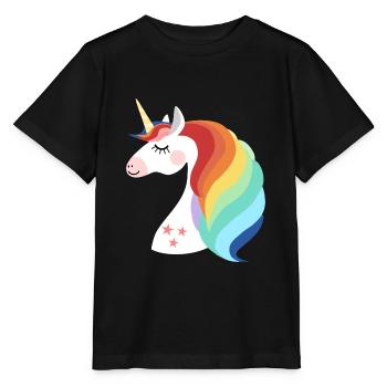 Einhorn Kopf stolzes Schimmel Pferde Kopf Logo - Stanley/Stella Kinder T-Shirt MINI CREATOR  - Schwarz - Vorne - Mikhail (115cm)