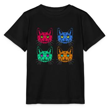 Vier Farben Katzen / Cats like Warhol - Stanley/Stella Kinder T-Shirt MINI CREATOR  - Schwarz - Vorne - Mikhail (115cm)