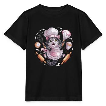Liebenswerte Katze beim Backen - Stanley/Stella Kinder T-Shirt MINI CREATOR  - Schwarz - Vorne - Mikhail (115cm)