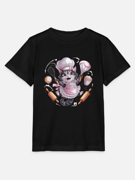 Liebenswerte Katze beim Backen - Stanley/Stella Kinder T-Shirt MINI CREATOR  - Schwarz