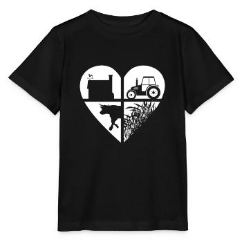 Farmer Heart Stall Trecker Cow Grain Motif - Stanley/Stella MINI CREATOR Kids’ T-Shirt - black - Front - Mikhail (115cm)