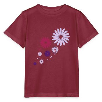 Fleurs roses et violettes au design rétro - T-shirt bio MINI CREATOR Stanley/Stella Enfant - bordeaux - Devant - Kain (125cm)