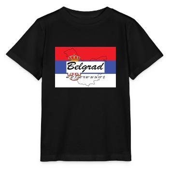 Belgrad - Hauptstadt mit GPS & Flagge - Stanley/Stella Kinder T-Shirt MINI CREATOR  - Schwarz - Vorne - Mikhail (115cm)