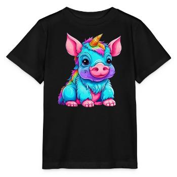 Fusion von Schwein und Einhorn - Regenbogen Design - Stanley/Stella Kinder T-Shirt MINI CREATOR  - Schwarz - Vorne - Mikhail (115cm)
