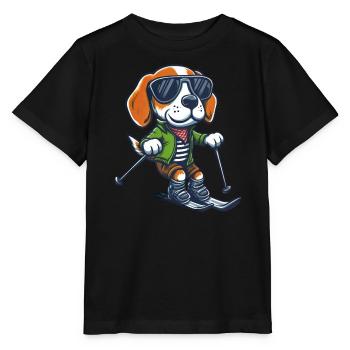 Niedlicher Beagle auf Skiern - Winterurlaub im - Stanley/Stella Kinder T-Shirt MINI CREATOR  - Schwarz - Vorne - Mikhail (115cm)