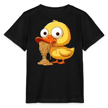 Cute Duck Clumsy Spaghetti Lover - Stanley/Stella MINI CREATOR Kids’ T-Shirt - black - Front - Mikhail (115cm)