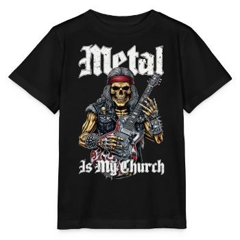 Squelette de métalleux à bascule avec motif de guitare - T-shirt bio MINI CREATOR Stanley/Stella Enfant - noir - Devant - Mikhail (115cm)