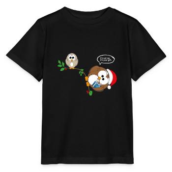 Christmas owl Christmas present gift - Stanley/Stella MINI CREATOR Kids’ T-Shirt - black - Front - Mikhail (115cm)