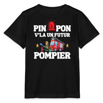 V'la un Futur Pompier cadeau Bebe naissance - T-shirt bio MINI CREATOR Stanley/Stella Enfant - noir - Devant - Mikhail (115cm)
