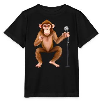 Singender Affe - Stanley/Stella Kinder T-Shirt MINI CREATOR  - Schwarz - Vorne - Mikhail (115cm)