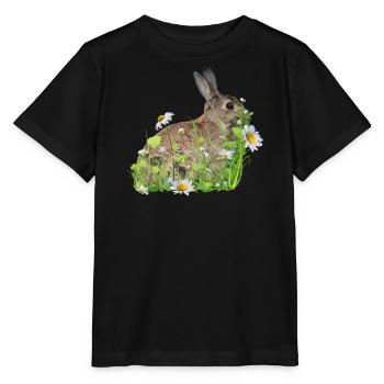 Hase weiße Blumen - Stanley/Stella Kinder T-Shirt MINI CREATOR  - Schwarz - Vorne - Mikhail (115cm)