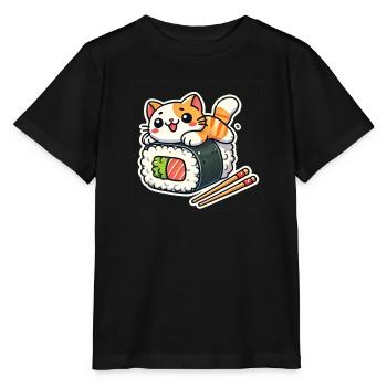 Katze Sushi Stäbchen Geschenk Geschenkidee - Stanley/Stella Kinder T-Shirt MINI CREATOR  - Schwarz - Vorne - Mikhail (115cm)
