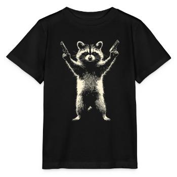 Vilain raton laveur avec 2 pistolets - T-shirt bio MINI CREATOR Stanley/Stella Enfant - noir - Devant - Mikhail (115cm)