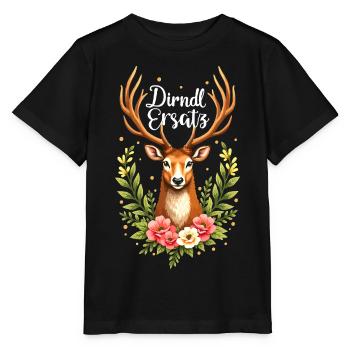 Dirndl Ersatz Hirsch Blumen Tracht bayerisch  - Stanley/Stella Kinder T-Shirt MINI CREATOR  - Schwarz - Vorne - Mikhail (115cm)