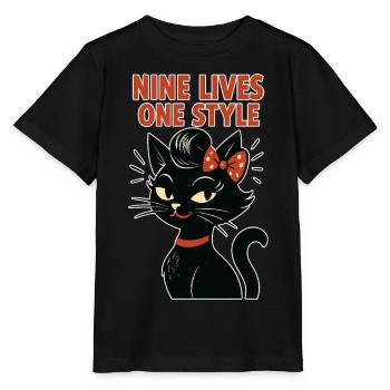 Rockabilly Katze: 50er Jahre Retro - Stanley/Stella Kinder T-Shirt MINI CREATOR  - Schwarz - Vorne - Mikhail (115cm)