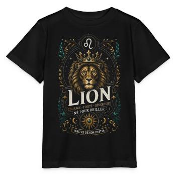Lion royal émeraude: couronne et or - T-shirt bio MINI CREATOR Stanley/Stella Enfant - noir - Devant - Mikhail (115cm)