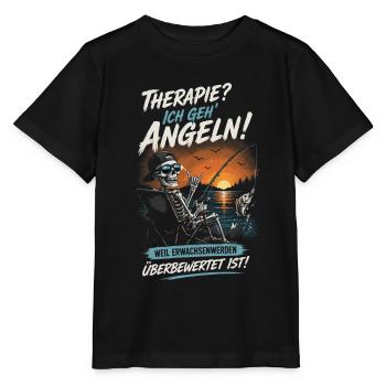 Therapie? Ich Geh Angeln – Skelett am See - Stanley/Stella Kinder T-Shirt MINI CREATOR  - Schwarz - Vorne - Mikhail (115cm)
