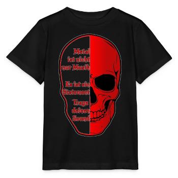 Halbskull Metal-Statement Rot Schwarz - Stanley/Stella Kinder T-Shirt MINI CREATOR  - Schwarz - Vorne - Mikhail (115cm)
