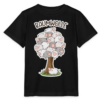 Baumwolle – Schafe auf Baum Cartoon - Stanley/Stella Kinder T-Shirt MINI CREATOR  - Schwarz - Vorne - Mikhail (115cm)