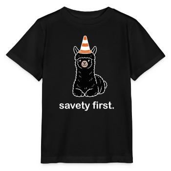 Safety First – Lustiges süßes Alpaka Motiv - Stanley/Stella Kinder T-Shirt MINI CREATOR  - Schwarz - Vorne - Mikhail (115cm)