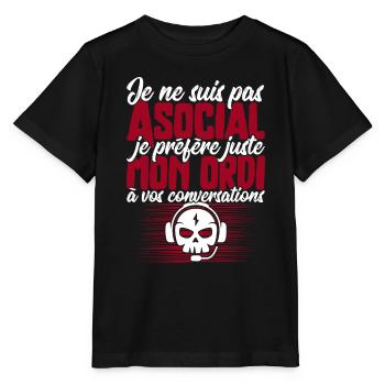 Pas asocial ordi t-shirt humour geek - T-shirt bio MINI CREATOR Stanley/Stella Enfant - noir - Devant - Mikhail (115cm)