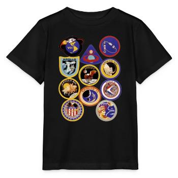 NASA Apollo Mission Abzeichen - Stanley/Stella Kinder T-Shirt MINI CREATOR  - Schwarz - Vorne - Mikhail (115cm)