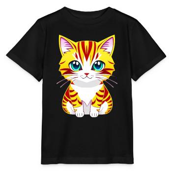 Entzückende Illustration einer blauäugigen Katze - Stanley/Stella Kinder T-Shirt MINI CREATOR  - Schwarz - Vorne - Mikhail (115cm)