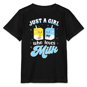 Just A Girl Who Loves Milk - Stanley/Stella Kinder T-Shirt MINI CREATOR  - Schwarz - Vorne - Mikhail (115cm)